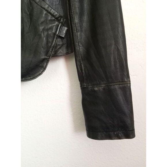 EVER Leather Hoodie Jacket NWOT Moto Distressed Black Zip Lined Pockets Small XS - Picture 5 of 10